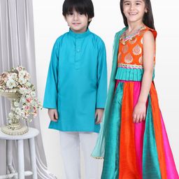 BownBee Boys Blue & White Solid Kurta with Pyjamas-picture-28