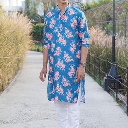 SHIWAM ETHNIX Floral Printed Mandarin Collar Straight Kurta With Pyjamas-picture-26
