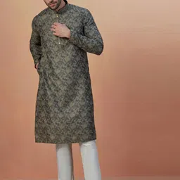 Manyavar Mandarin Collar Floral Printed Regular Kurta with Pyjamas-image-28