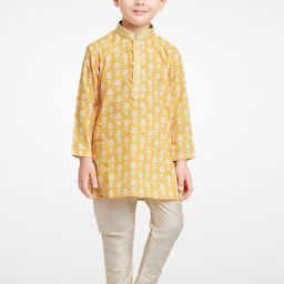 BAESD Floral Printed Mandarin Collar Long Sleeve Cotton Blend Kurta Set-37