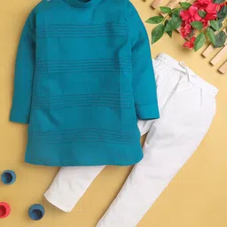 Jeetethnics Boys Striped Embroidered Band Collar Straight Kurta with Pyjamas-14