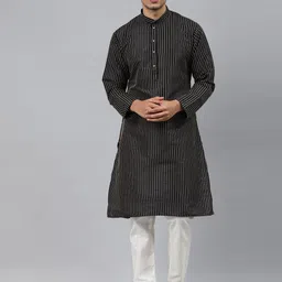 MANQ Men Black Striped Regular Kurta with Pyjamas-picture-9