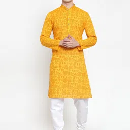 RG DESIGNERS Men Yellow Tribal Printed Regular Kurta with Pyjamas-picture-39