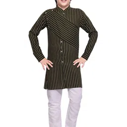 Jeetethnics Boys Green Striped Regular Kurta with Pyjamas-6
