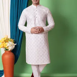 BAESD Geometric Embroidered Mandarin Collar Sequinned Regular Kurta with Pyjamas-picture-16