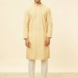 Manyavar Mandarin Collar Long Sleeves Embroidered Straight Kurta with Pyjamas-image-35