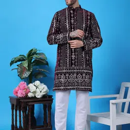 Hangup Men Embroidered Regular Kurta with Pyjamas-image-8