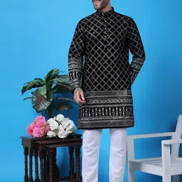 Hangup Men Embroidered Regular Kurta with Pyjamas-image-6