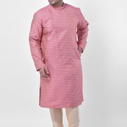 DEYANN PLUS Men Pink Self Design Angrakha Kurta with Churidar-42