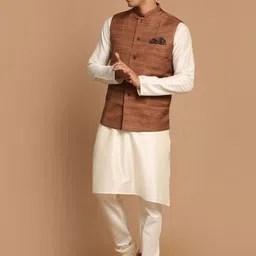 VASTRAMAY Men Solid Kurta with Churidar & With Nehru Jacket-picture-14