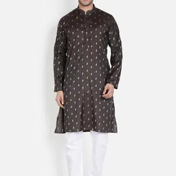 Armaan Ethnic Men Grey Printed Angrakha Kurta with Pyjamas-14