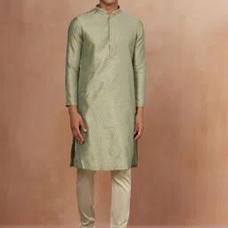 Manyavar Men Green Embroidered Kurta with Pyjamas-image-37
