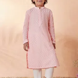 Manyavar Boys Pink Floral Embroidered Kurta with Pyjamas-image-47