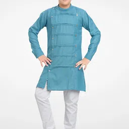 BAESD Boys Striped Band Collar Pleated Kurta With Pyjamas-21