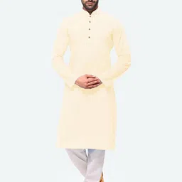 RG DESIGNERS Men Cream-Coloured Pleated Kurta with Pyjamas-picture-2