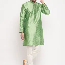 VASTRAMAY Woven Design Mandarin Collar Kurta with Churidar-image-52