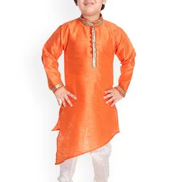 BAESD Boys Band Collar Asymmetric Dupion Silk Straight Kurta with Pyjamas-picture-39