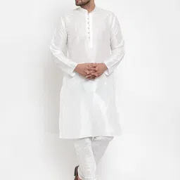 KRAFT INDIA Men White Striped Dupion Silk Kurta with Churidar-picture-39
