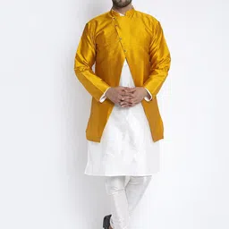 Benstoke Men White Dupion Silk Kurta with Pyjamas-image-21