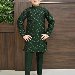 ahhaaaa Boys Mandarin Collar Sequinned Dupion Silk Straight Kurta With Pyjamas-54