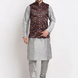 KRAFT INDIA Men Kurta with Churidar & Printed Nehru Jacket-picture-0