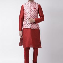 DEYANN Mandarin Collar Dupion Silk Kurta with Pyjamas & Nehru Jacket-picture-54