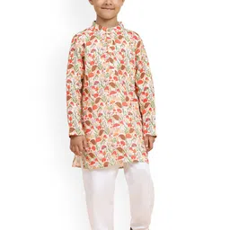 BAESD Boys Floral Printed Mandarin Collar Long Sleeves Linen Kurta with Pyjamas-picture-36
