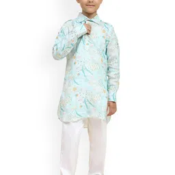 BAESD Boys Floral Printed Shirt Collar Long Sleeves Linen Kurta with Pyjamas-picture-39