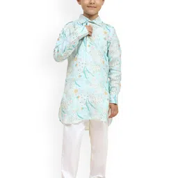 BAESD Boys Floral Printed Shirt Collar Long Sleeves Linen Kurta with Pyjamas-picture-50