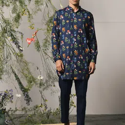 Project Bandi Floral Printed Band Collar Straight Kurta with Pyjamas-image-32
