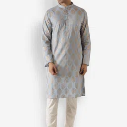 KISAH Men Blue Printed Kurta with Churidar Set-picture-33