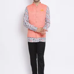 hangup plus Men Orange Printed Kurta with Pyjamas & Nehru Jacket-picture-14