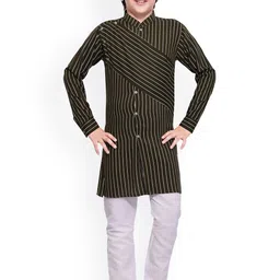 Jeetethnics Boys Olive Green & White Striped Kurta with Pyjamas-picture-20