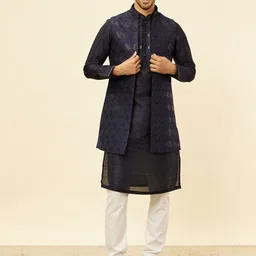 Manyavar Mandarin Collar Regular Sequinned Regular Kurta with Pyjamas & Jacket-image-66