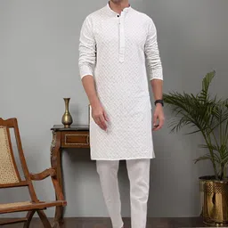 Jompers Geometric Embroidered Regular Sequinned Kurta with Trousers-40