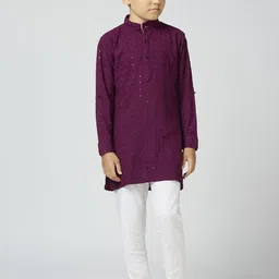 YK Boys Embroidered Regular Sequinned Kurta with Pyjamas-7
