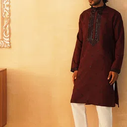 Jompers Men Floral Embroidered Regular Sequinned Kurta with Pyjamas-picture-22
