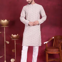 Jompers Ethnic Motifs Chikankari Embroidered Mandarin Collar Long Sleeve Kurta Set-picture-48