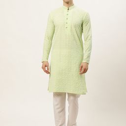 Jompers Men Green Embroidered Pure Cotton Kurta with Pyjamas-image-59
