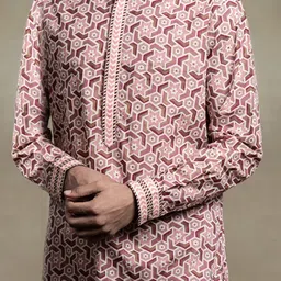 Tasva Men Maroon Printed Pure Cotton Kurta with Pyjamas image 2