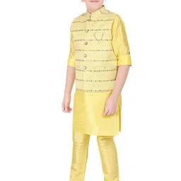 CAVIO Boys Yellow Layered Thread Work Kurta with Pyjamas image 2
