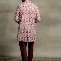 Tasva Men Maroon Printed Pure Cotton Kurta with Pyjamas image 3