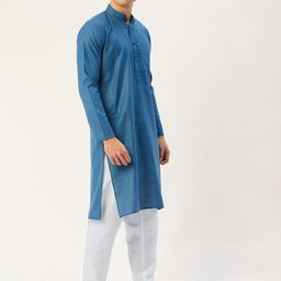 Jompers Men Teal Pure Cotton Kurta with Churidar image 4