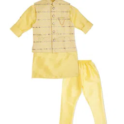 CAVIO Boys Yellow Layered Thread Work Kurta with Pyjamas image 4