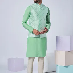 KISAH Mandarin Collar Regular Kurta with Pyjama & Nehru jacket image 4