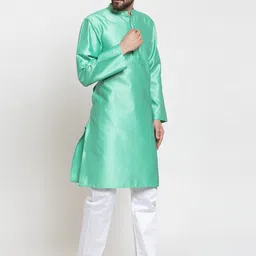 NEUDIS Men Green Regular Dupion Silk Kurta with Pyjamas image 4