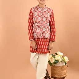 LilPicks Boys Ethnic Motifs Printed Pure Cotton Kurta With Pyjamas-picture-33