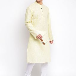 Sanwara Men Yellow Embroidered Regular Kurta with Churidar-picture-8