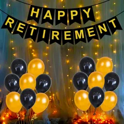 Solid Happy Retirement Decorations Combo Black - 32pcs with Happy Retirement Banner, Latex Balloon & LED Fairy Light Balloon-15