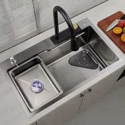 Waterfall Workstation Kitchen Sink With Pull-Out Faucet Size 75x46cm FS-WF1A Vessel Sink-picture-4